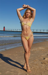 Yellow Leaves Print Knot Bikini Sets