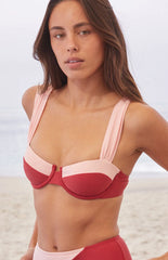 Pink Red Block Push Up Bikini Sets )