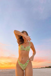 Lime Floral Push Up Bikini Sets