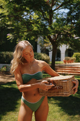 Olive Green Bandeau Cheecky Bikini Sets