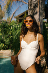 White Back Bowknot One Piece Swimsuit