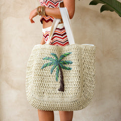 Palm Straw Beach Tote Bag