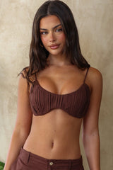 Brown Ruched Bralette Bikini Top