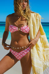 Pink Circle Print Bandeau Cheecky Bikini Sets