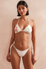 White Floral Triangle Halter Bikini Set