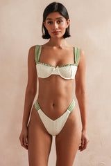 White Contrast Edge Push Up Bikini Sets