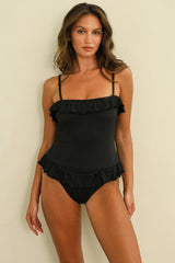 Black Frilled One Piece Swimsuit