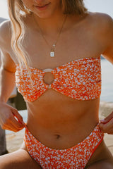 Orange Floral Front Hoop Bandeau Bikini Sets