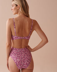 Pink Daisy Print One Piece Swimsuit