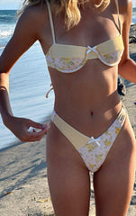 Yellow Floral Push Up Bikini Sets