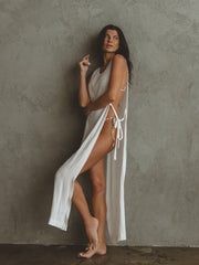 White Side-Tie Cover-Up Dress