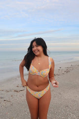 Yellow Floral Push Up Bikini Sets