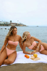 Coral Pink Bandeau Bikini Sets