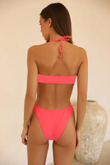 Hot Pink String Tie Halter Bikini Sets