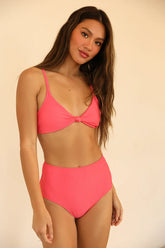 Hot Pink Front Knot Bikini Sets