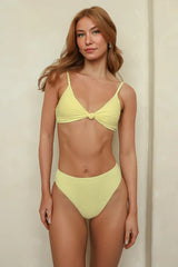Yellow Solid Front Knot Bikini Sets