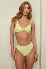Yellow Solid Front Knot Bikini Sets