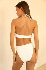 White String Tie Halter Bikini Sets