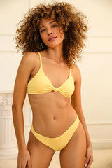 Yellow Front Knot Bikini Sets
