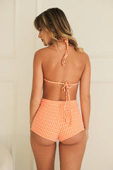 Orange Gingham Print Bikini Sets
