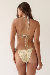 Yellow Floral Triangle Halter Bikini Sets