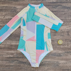 Green Colorblock One Piece Swimsuit