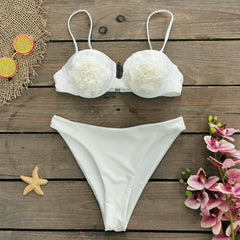 White Rosette Push Up Bikini Sets