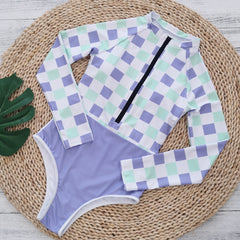 Purple Plaid One Piece Swimsuit