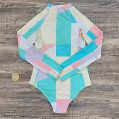 Green Colorblock One Piece Swimsuit