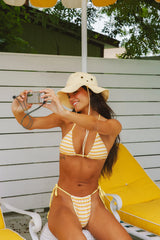 Yellow Striped Triangle Halter Bikini Sets
