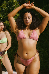 Red Floral Palm Tie Back Triangle Bikini Top