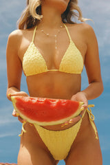 Yellow Textured Triangle Bikini Sets