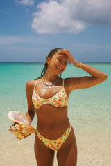 Yellow Floral Push Up Bikini Sets