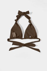 Chestnut Brown Front Knot Triangle Bikini Sets