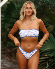 Blue Vista Print Bandeau Bikini Sets