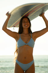 Solid Blue Front Knot Bikini Sets