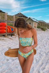 Green Floral Bandeau Bikini Sets