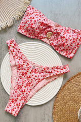Pink Floral Bandeau Bikini Sets