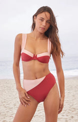 Pink Red Block Push Up Bikini Sets )