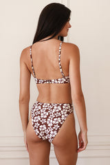 Burgundy Floral Front Knot Bikini Sets