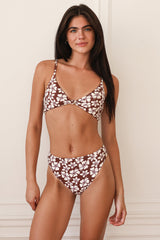 Burgundy Floral Front Knot Bikini Sets