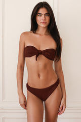 Burgundy Front Knot Bandeau Cheecky Bikini Sets
