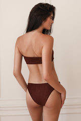 Burgundy Front Knot Bandeau Cheecky Bikini Sets