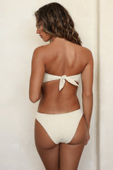 Beige Plaid Bandeau Cheecky Bikini Sets