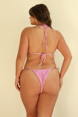 Pink Textured Triangle Bikini Set