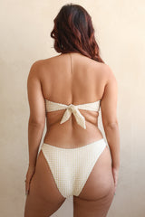 Beige Plaid Print Bandeau Bikini Sets
