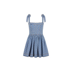 Blue Denim Shoulder Tie Mini Dress