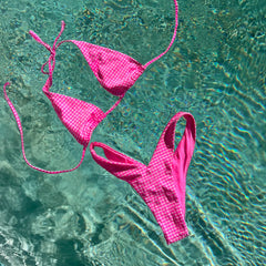 Pink Gingham Print Triangle Bikini Set