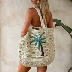 Palm Straw Beach Tote Bag