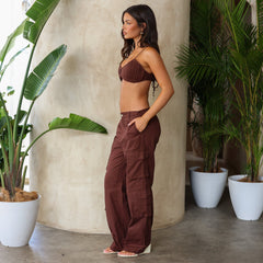 Brown Ruched Bralette Bikini Top